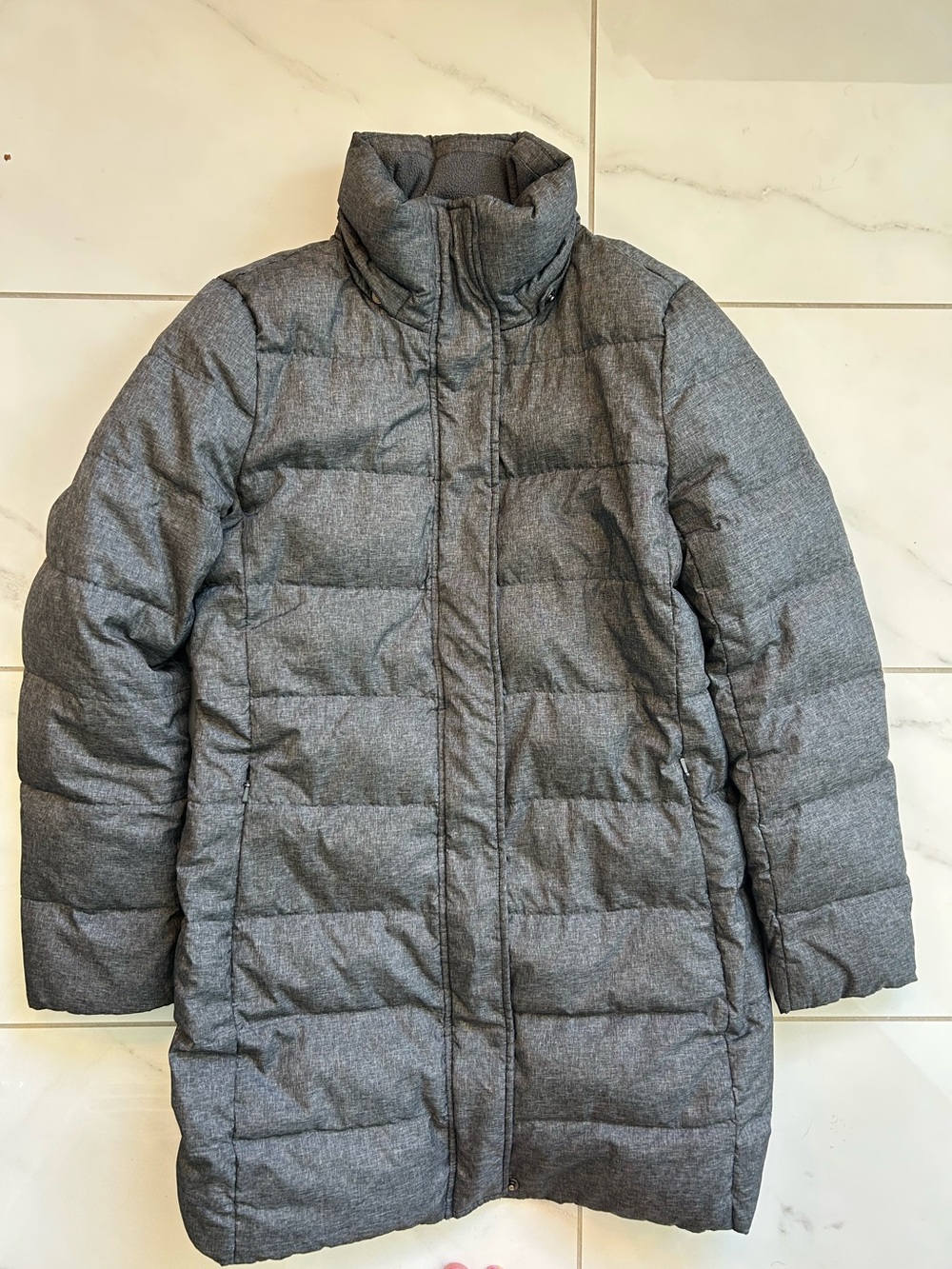 Lands' End XS Down Filled Quilted Puffer Coat Gray Heather Mid Length